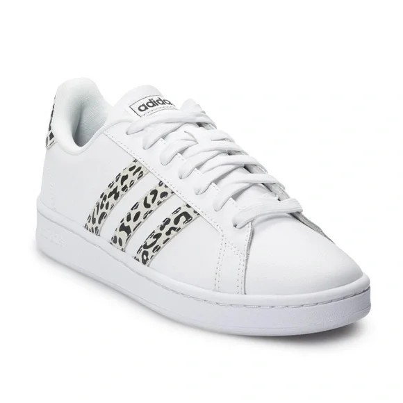Adidas Womens Grand Court Womens Sneakers White Black Cheetah Size 8 NEW - Picture 1 of 16
